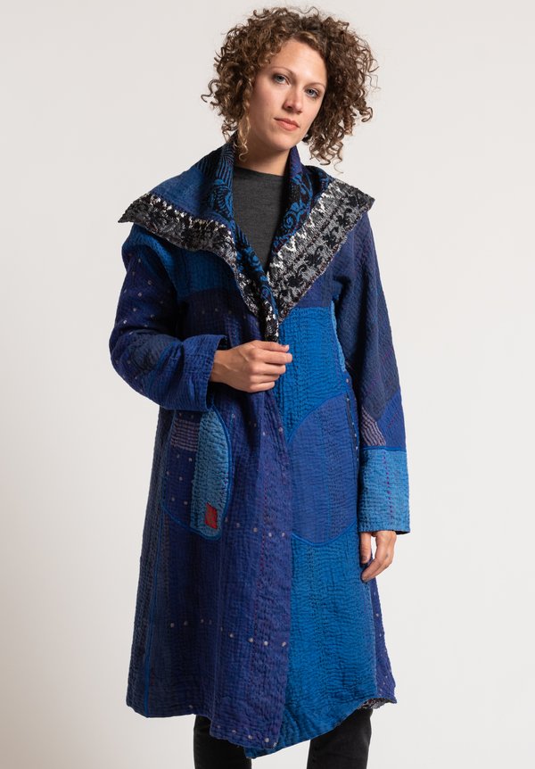 Mieko Mintz 4-Layer Stripe Ralli Coat in Blue/ Black