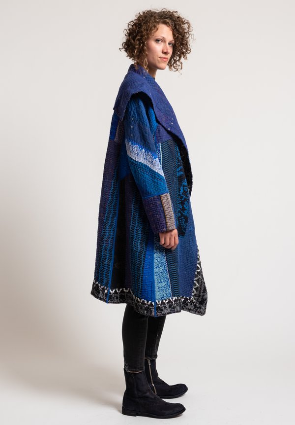 Mieko Mintz 4-Layer Stripe Ralli Coat in Blue/ Black