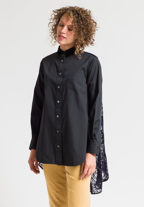 Sacai Flocking Lace Back Shirt in Black/ Navy	