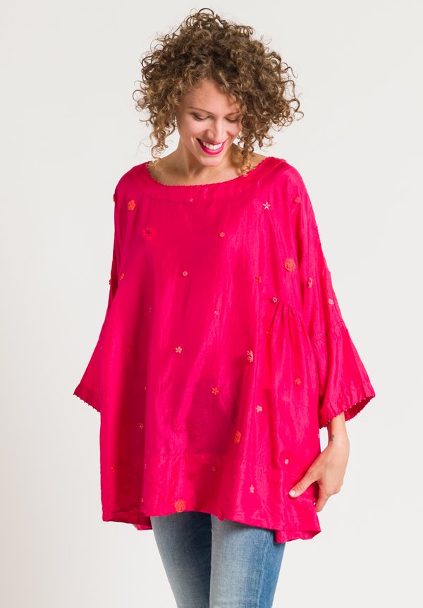 	Péro Oversized Beaded Flower Top in Bright Pink