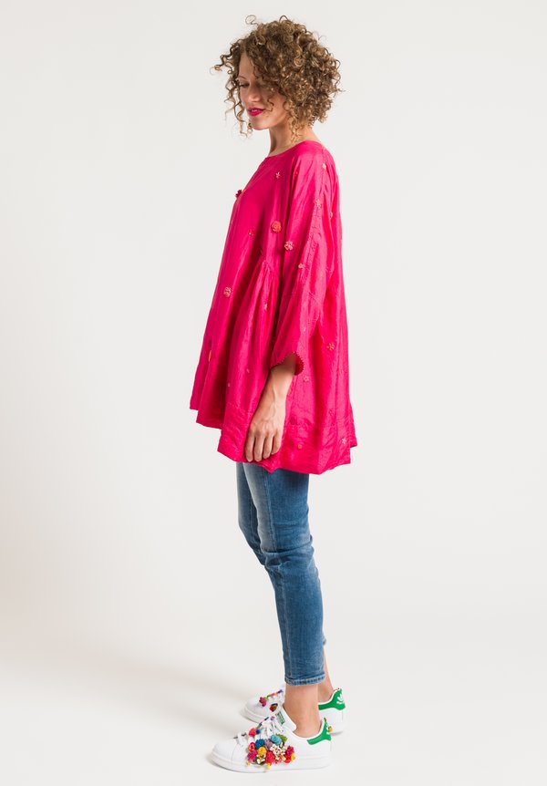 	Péro Oversized Beaded Flower Top in Bright Pink