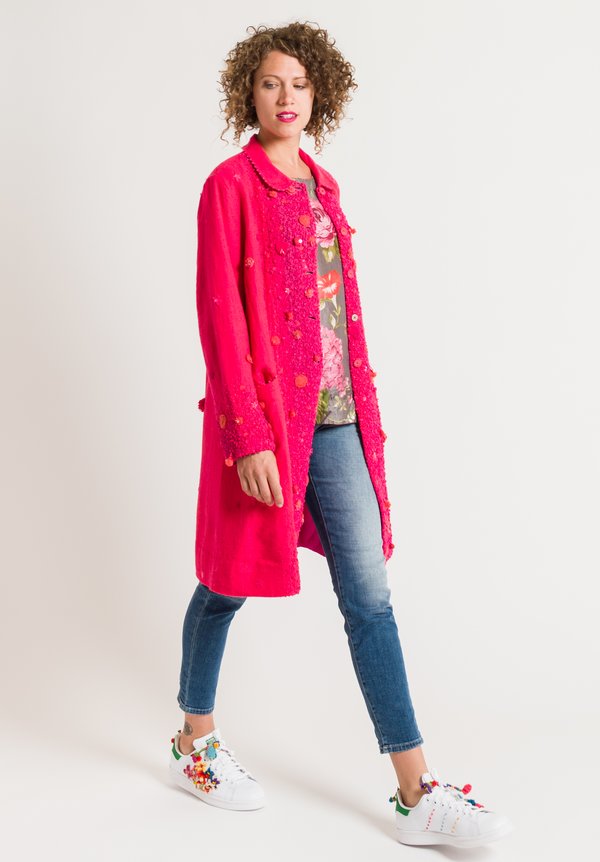 Péro Embroidered Coat in Pink	