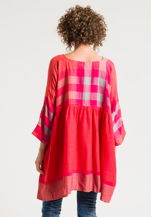 Péro Oversized Gingham Print Top in Pink	