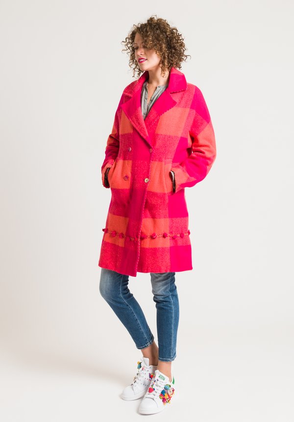 Péro Double Breasted Gingham Coat in Pink	