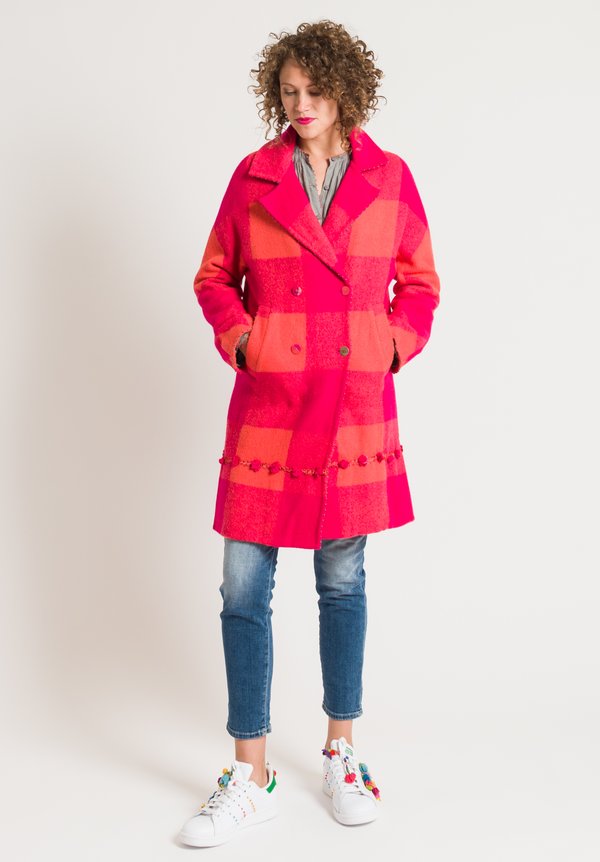 Péro Double Breasted Gingham Coat in Pink	