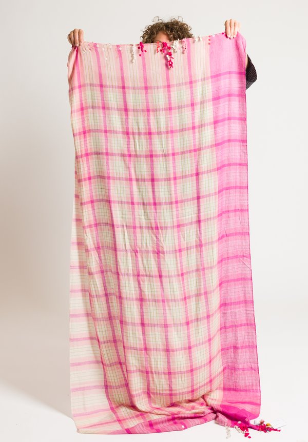 Péro Tartan Pattern Lungi Scarf in Pink Multi	
