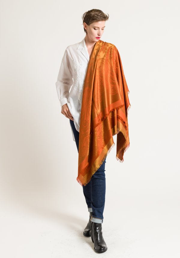 Etro Metallic Paisly Scarf in Rust/ Gold	
