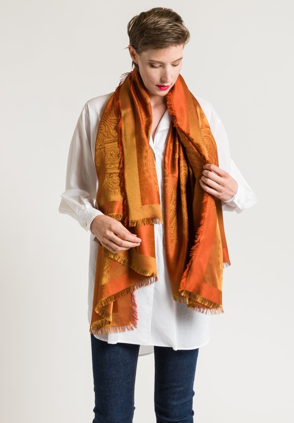 Etro Metallic Paisly Scarf in Rust/ Gold	