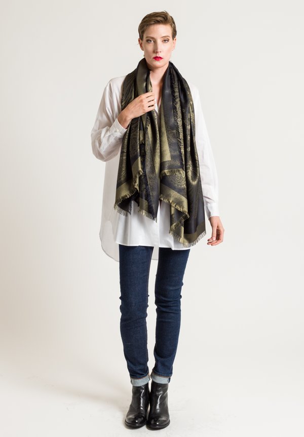 Etro Metallic Paisly Scarf in Black/ Gold	