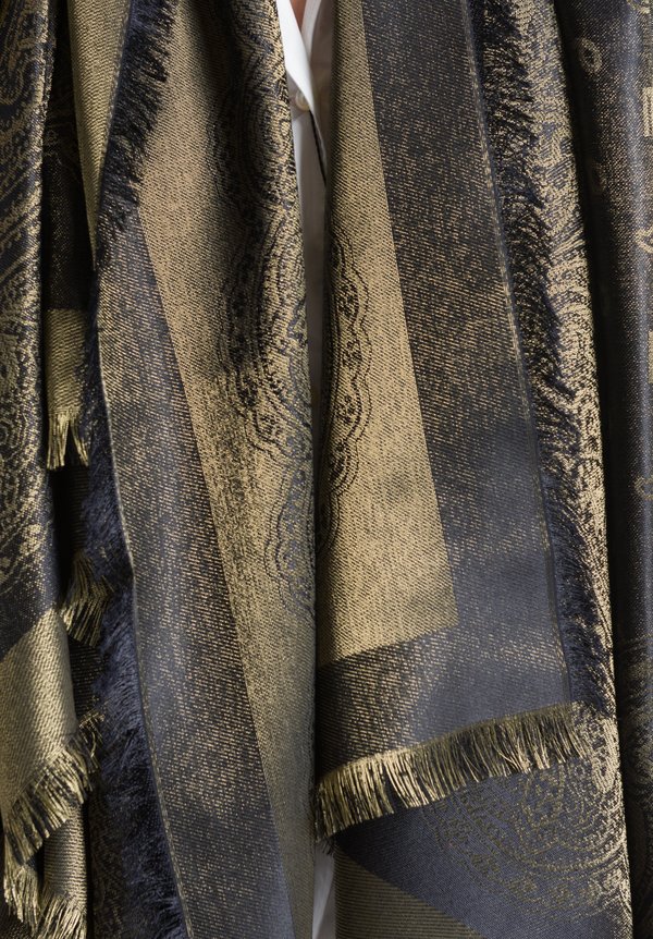 Etro Metallic Paisly Scarf in Black/ Gold	
