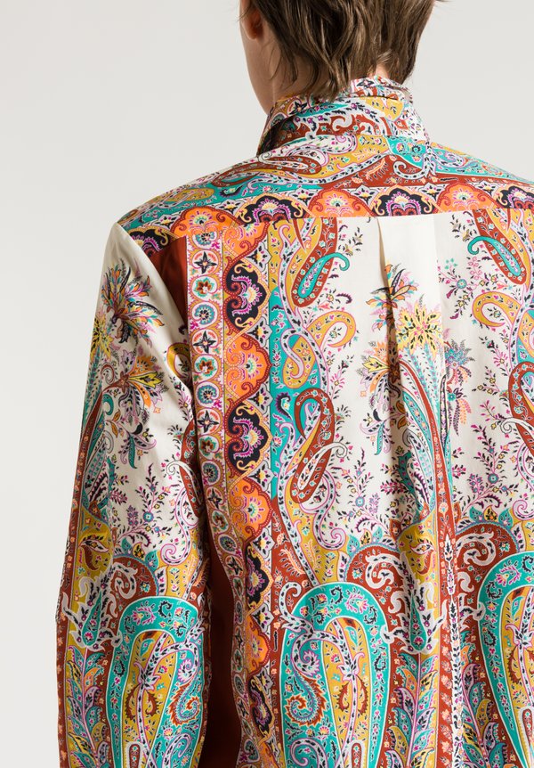 Etro Intricate Paisley Print Shirt in Turquoise/ Rust	