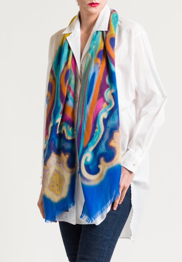 Etro Blurred Paisley Print Scarf in Blue	