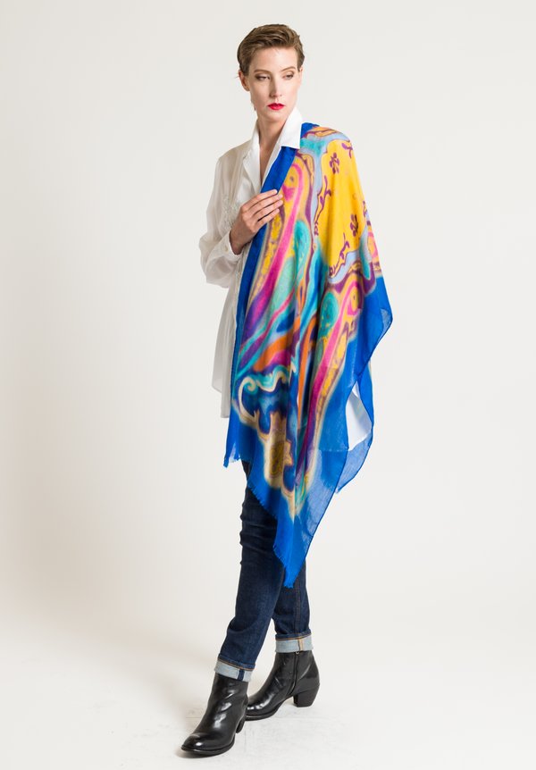 Etro Blurred Paisley Print Scarf in Blue	