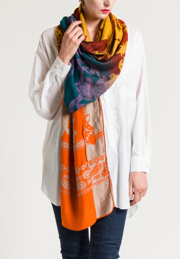 Etro Paisley Ombre Scarf in Teal/ Orange	