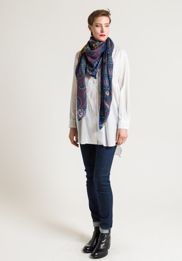Etro Intricate Paisley Print Scarf in Blue	