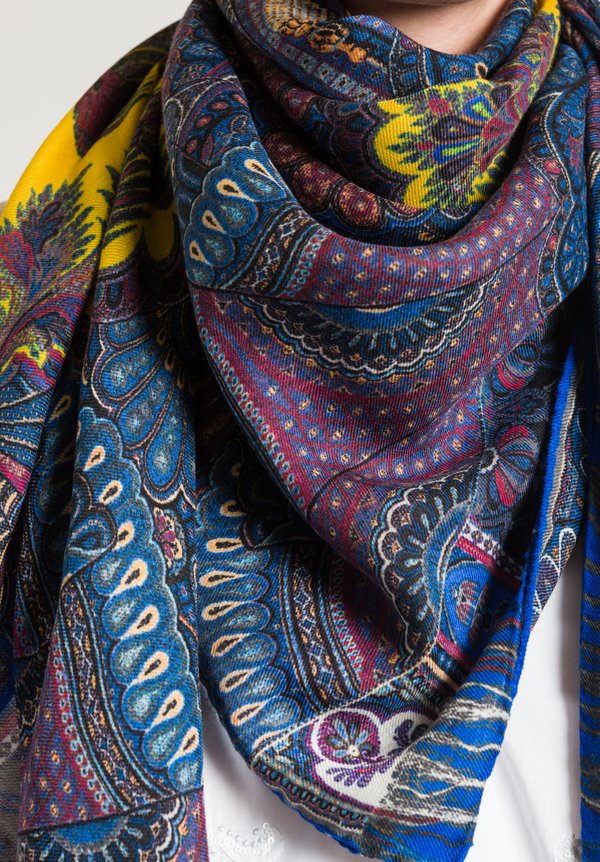 Etro Intricate Paisley Print Scarf in Blue	