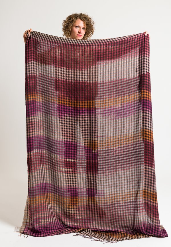 Alonpi Ombre Check Scarf in Raspberry Red	