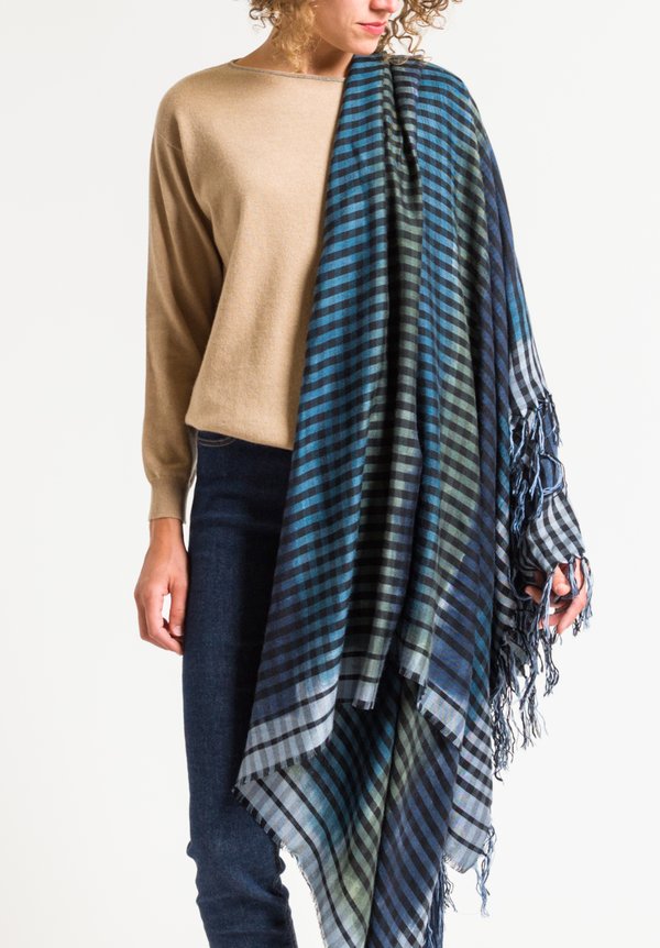 Alonpi Ombre Check Scarf in Blue & Green	