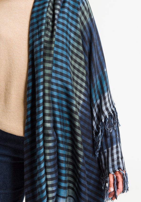 Alonpi Ombre Check Scarf in Blue & Green	