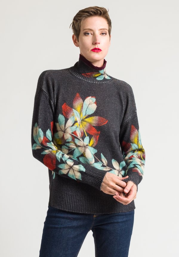 Etro Floral Turtleneck Sweater in Black	