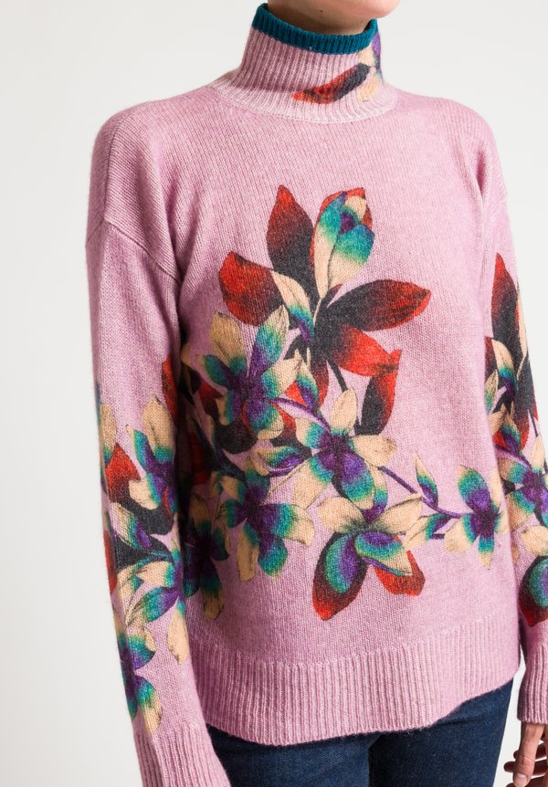 Etro Floral Turtleneck Sweater in Pastel Orchid	