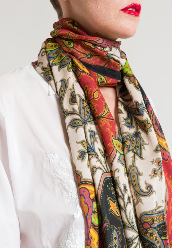 Etro Ornate Paisley Scarf in Black/ Red	