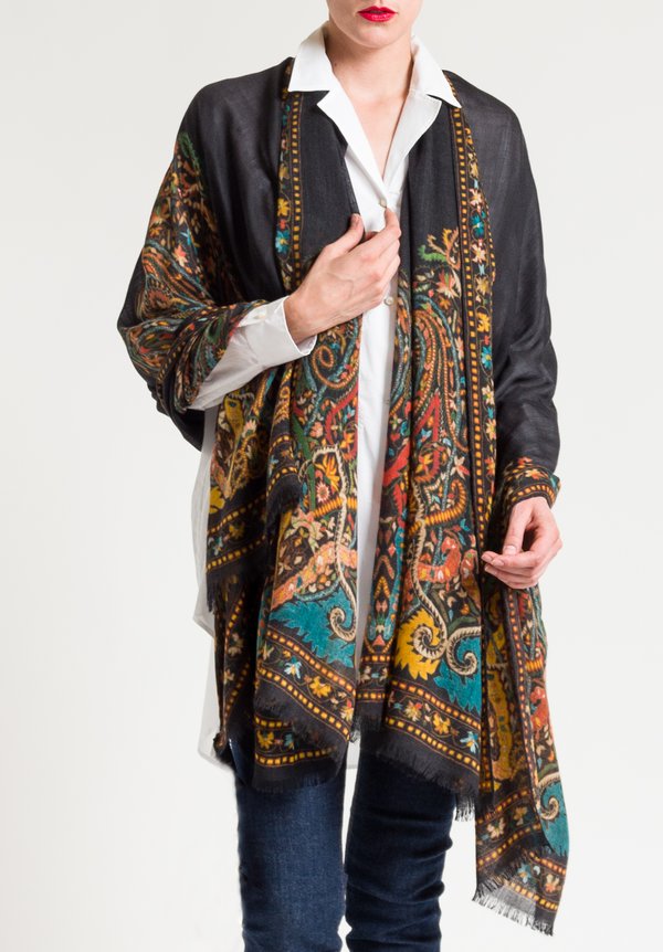 Etro Scroll Paisley Printed Scarf in Black	