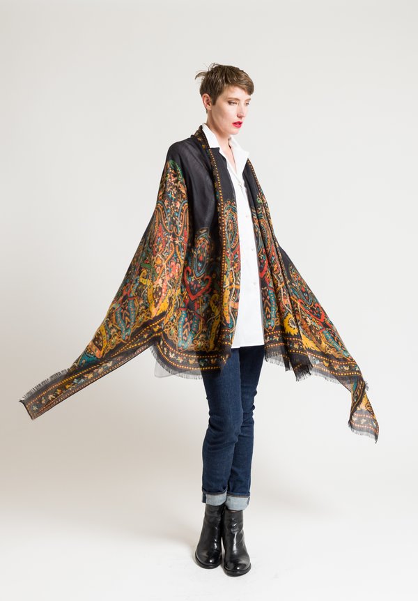 Etro Scroll Paisley Printed Scarf in Black	