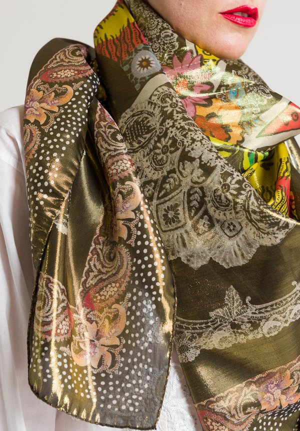 Etro Flower & Paisley Scarf in Gold	