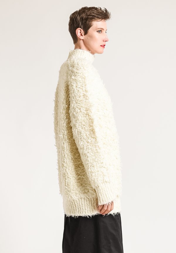 Marni Faux Fur Turtleneck Sweater in Snow White	