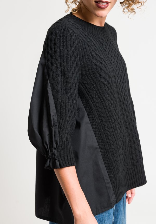 Sacai Front Knit Sweater Top in Black	