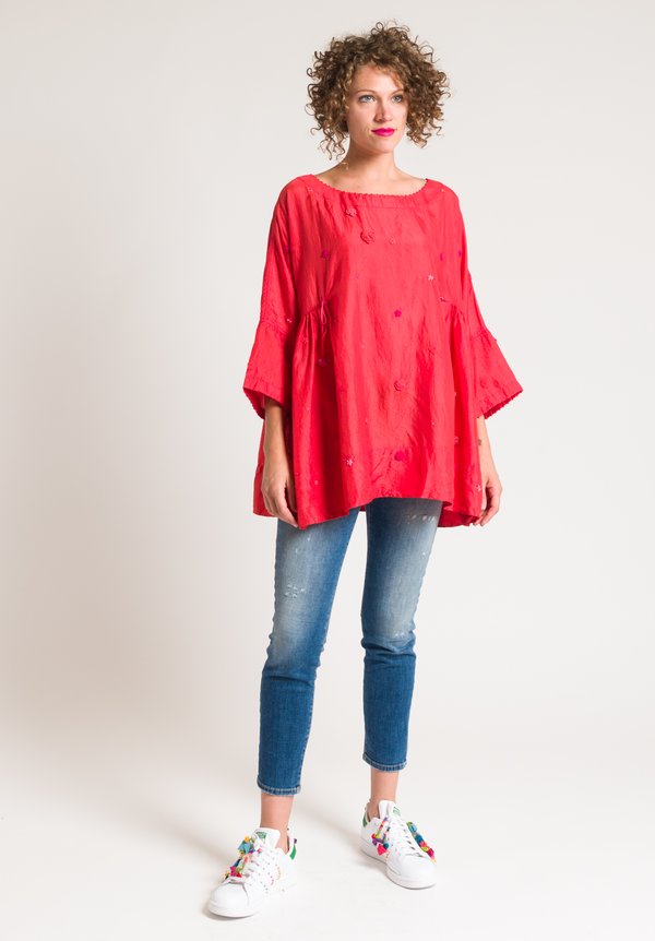 Péro Beaded Flower Top in Coral	