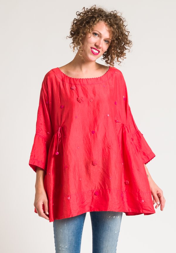 Péro Beaded Flower Top in Coral	