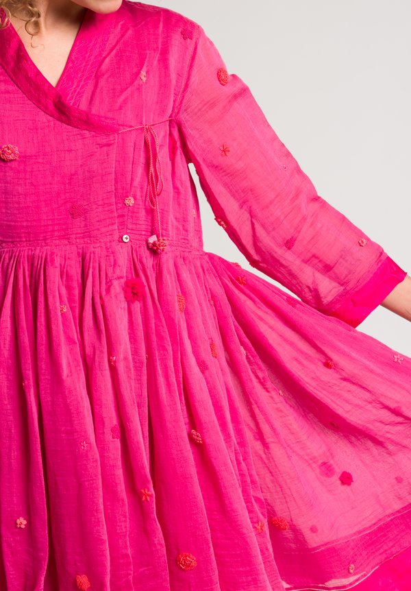 Pero Beaded Flower Detail Tunic in Bright Pink	