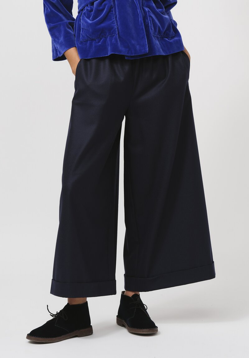 Daniela Gregis Wool Wide Leg Tasche Pigiama Pants in Blue Navy	