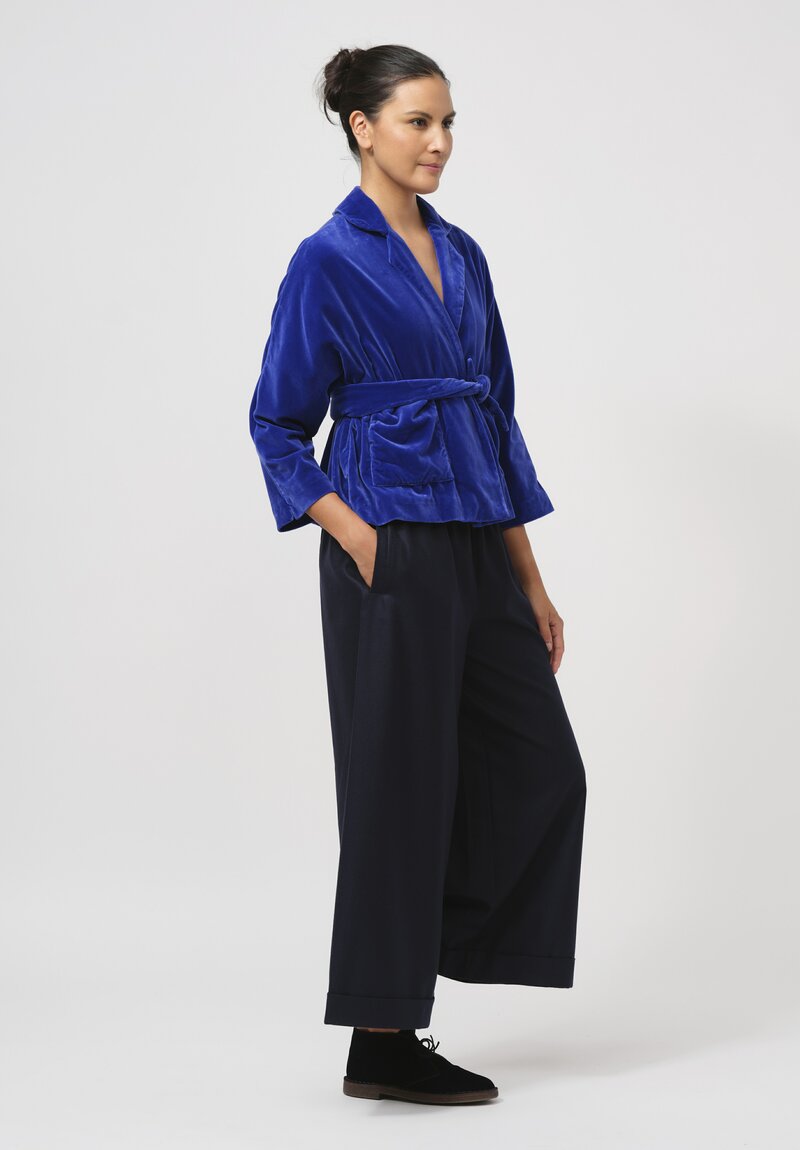 Daniela Gregis Wool Wide Leg Tasche Pigiama Pants in Blue Navy	