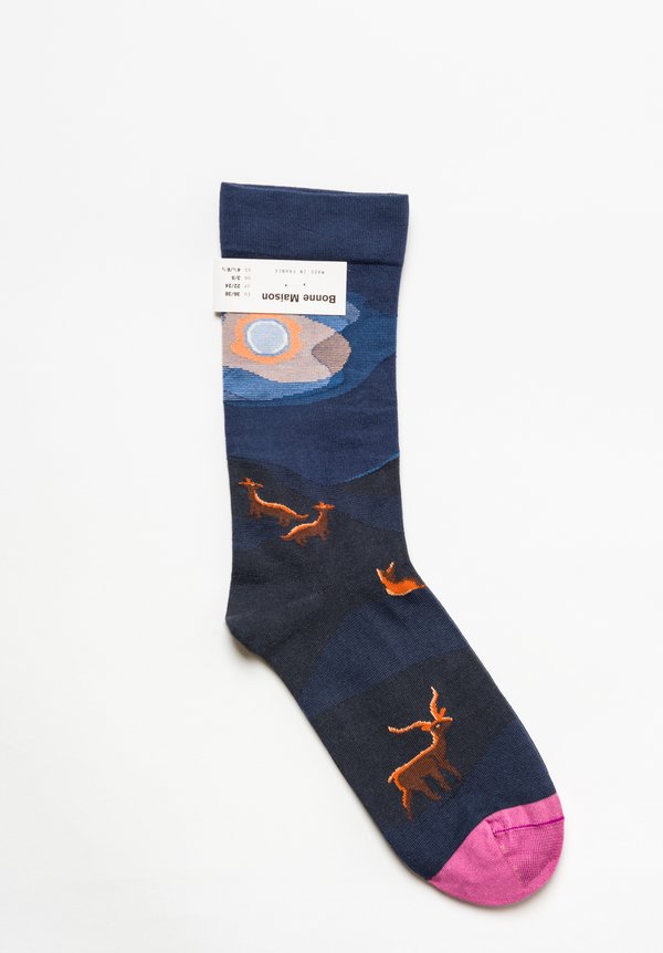 Bonne Maison Calf Length Socks in Fennec Fox/ Night	