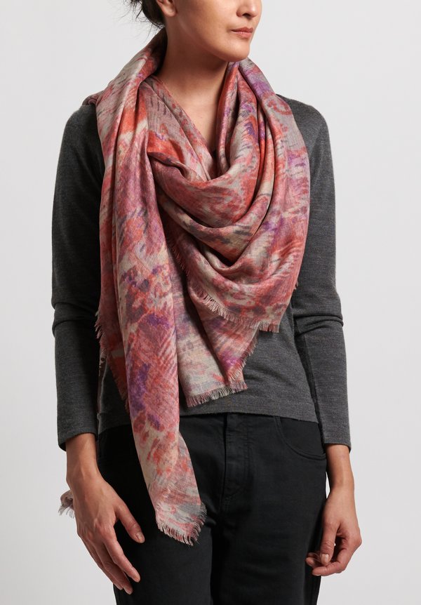 Alonpi Cashmere Printed Scarf in Maude Pink	