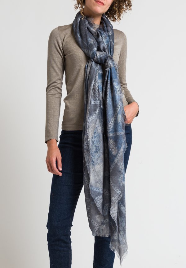 Alonpi Printed Scarf in Paco Blue	
