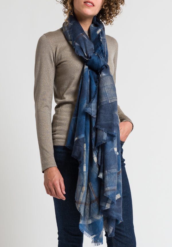 Alonpi Hand-Painted Scarf in Miele Blue	