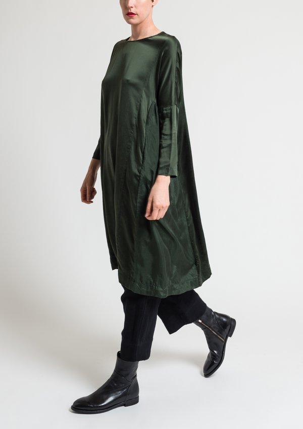 Casey Casey Washed Silk Ruche Dress in Moss