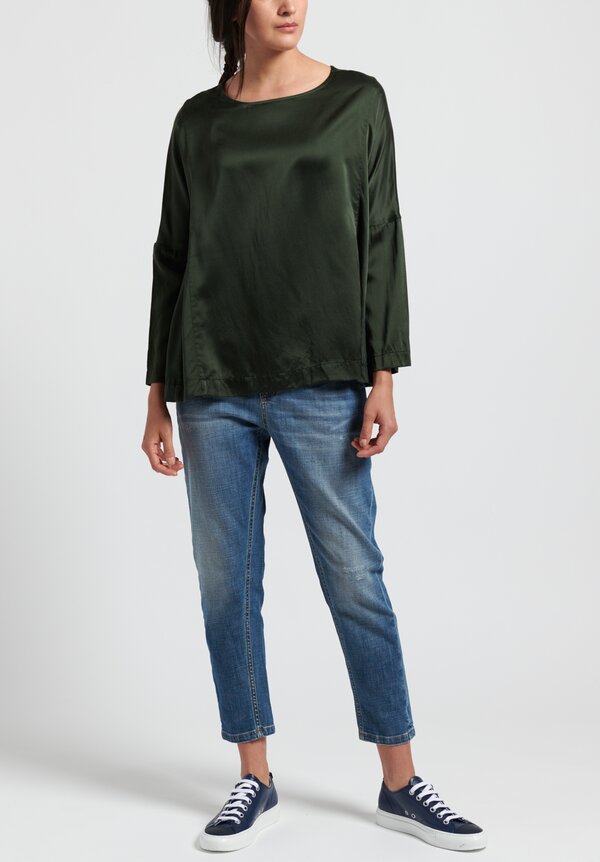 Casey Casey Washed Silk PYJ Short Top in Moss	