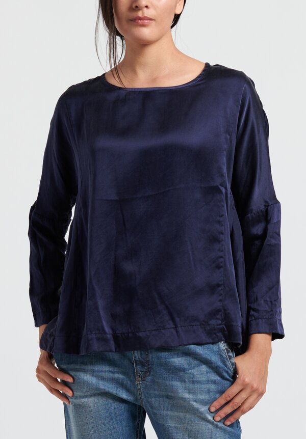 Casey Casey Washed Silk PYJ Short Top in Navy	