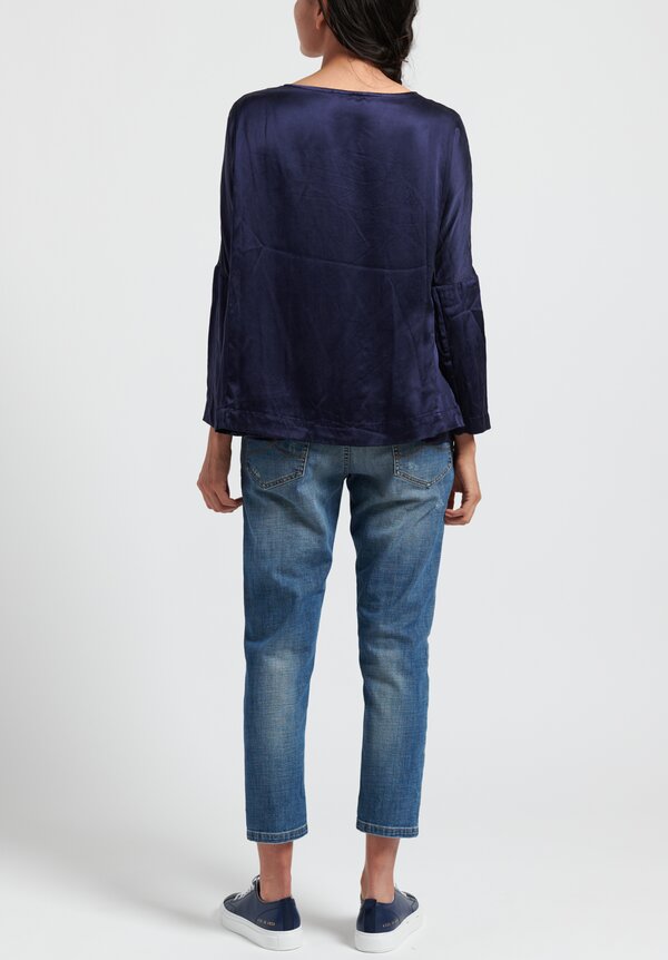 Casey Casey Washed Silk PYJ Short Top in Navy	