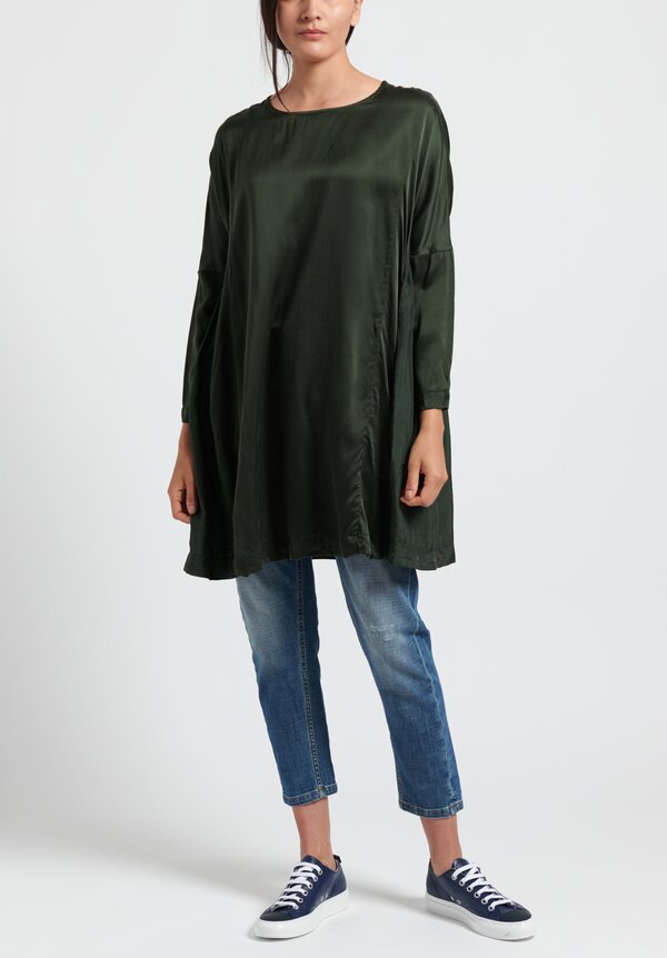 Casey Casey Washed Silk PYJ Ruche Top in Moss	