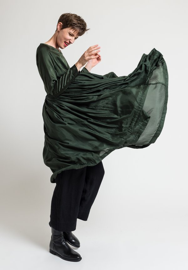 Casey Casey Washed Silk Enfantine Dress in Moss
