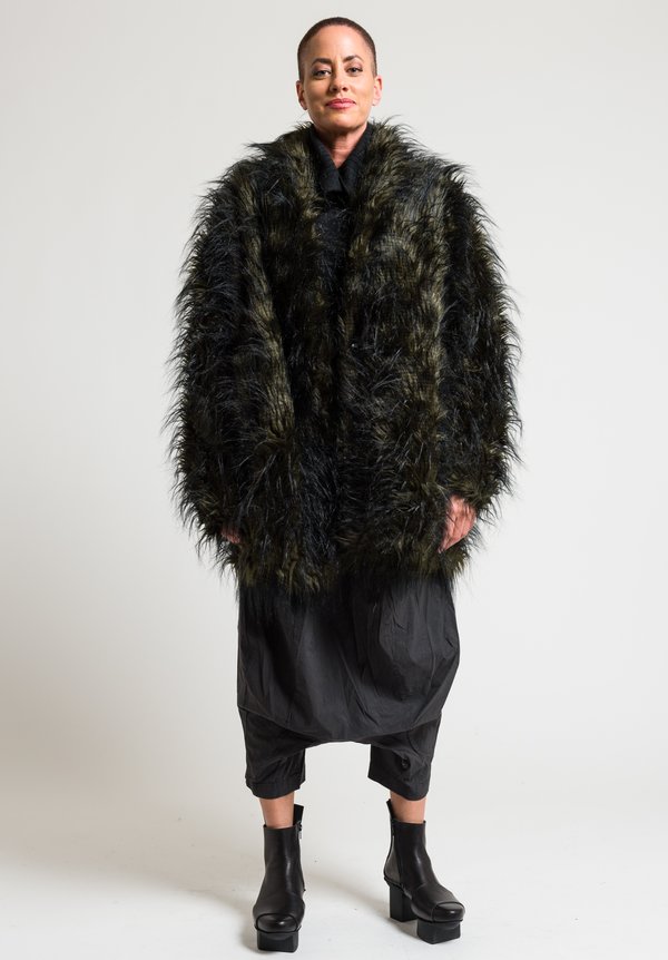 Rundholz Black Label Faux Fur Coat in Vert Melang	