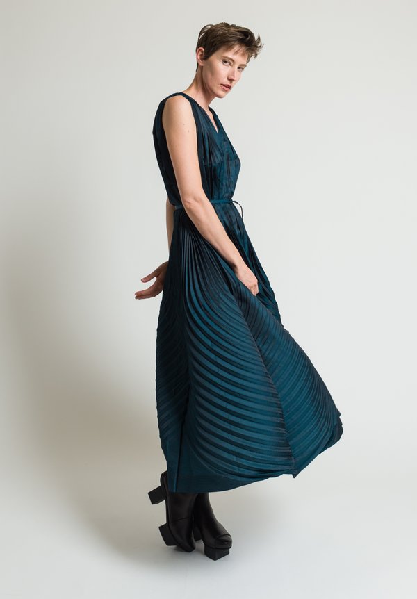 Issey Miyake Horn Pleats Dress in Teal	