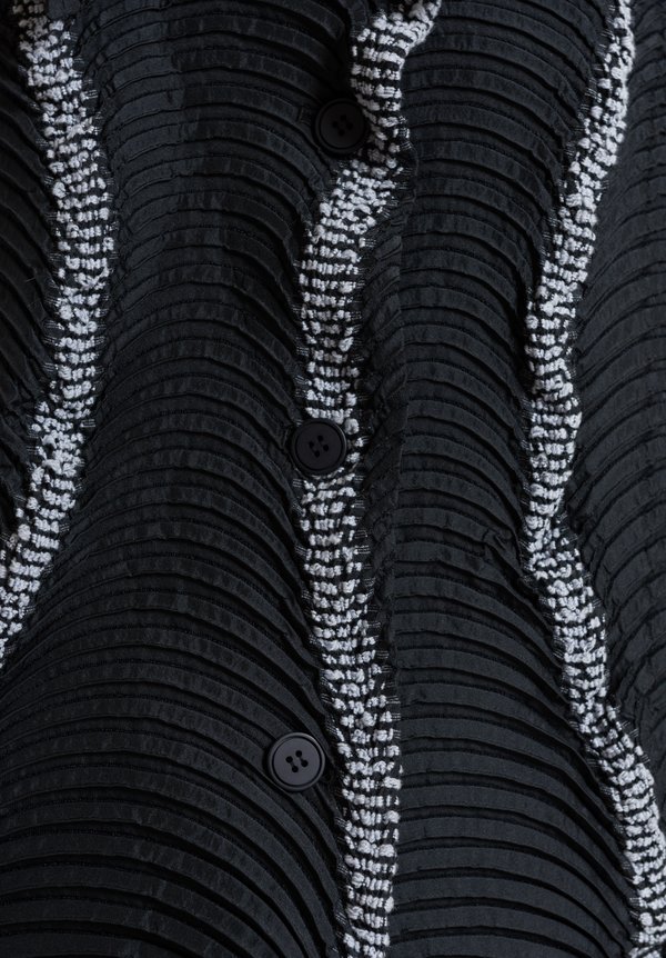 Issey Miyake Long Pleated Ram Jacket in Black/ White	