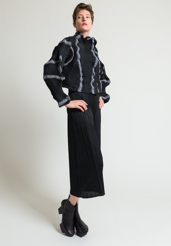 Issey Miyake Short Pleated Ram Jacket in Black/ White	
